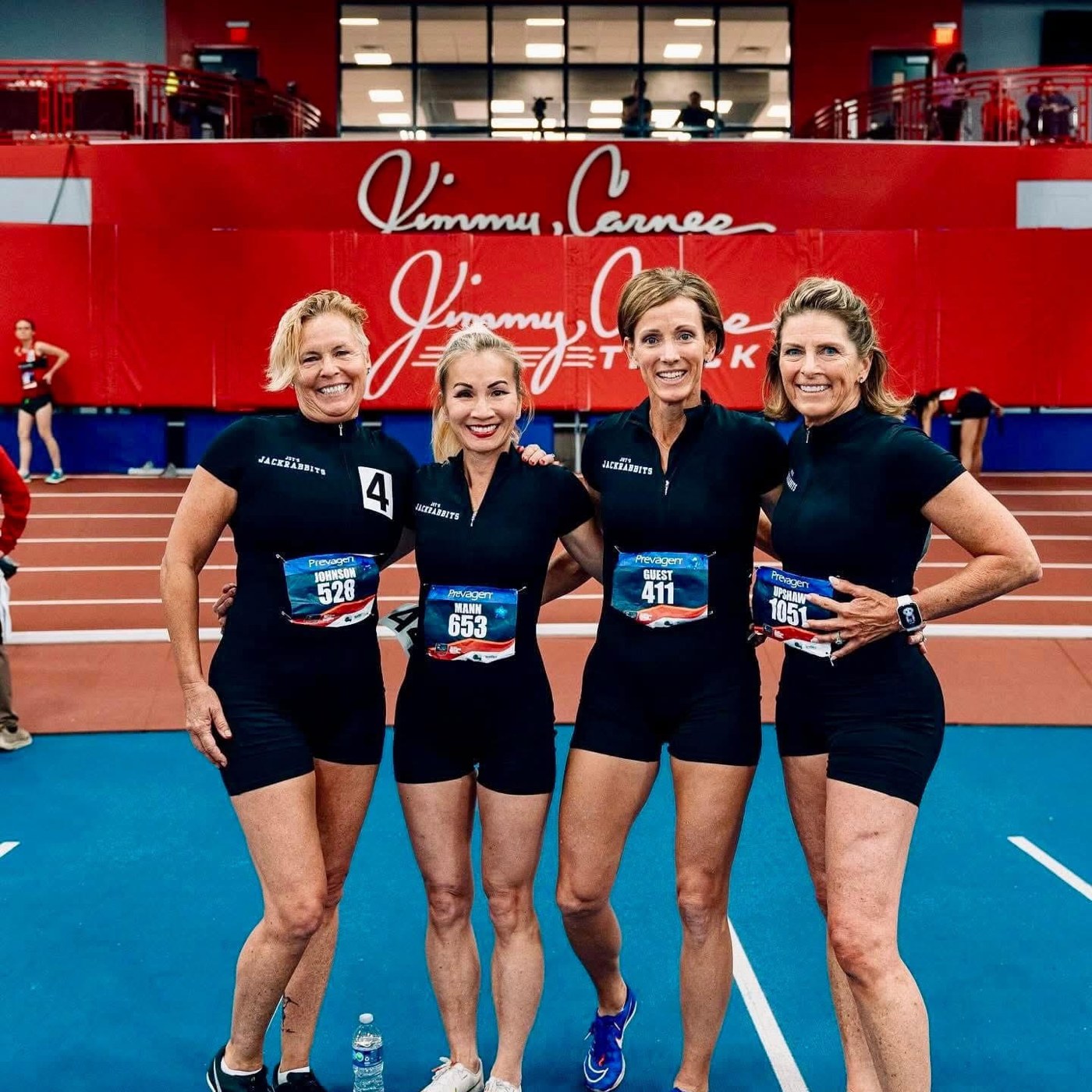 Joy's Jackrabbits masters relay team at an indoor meet